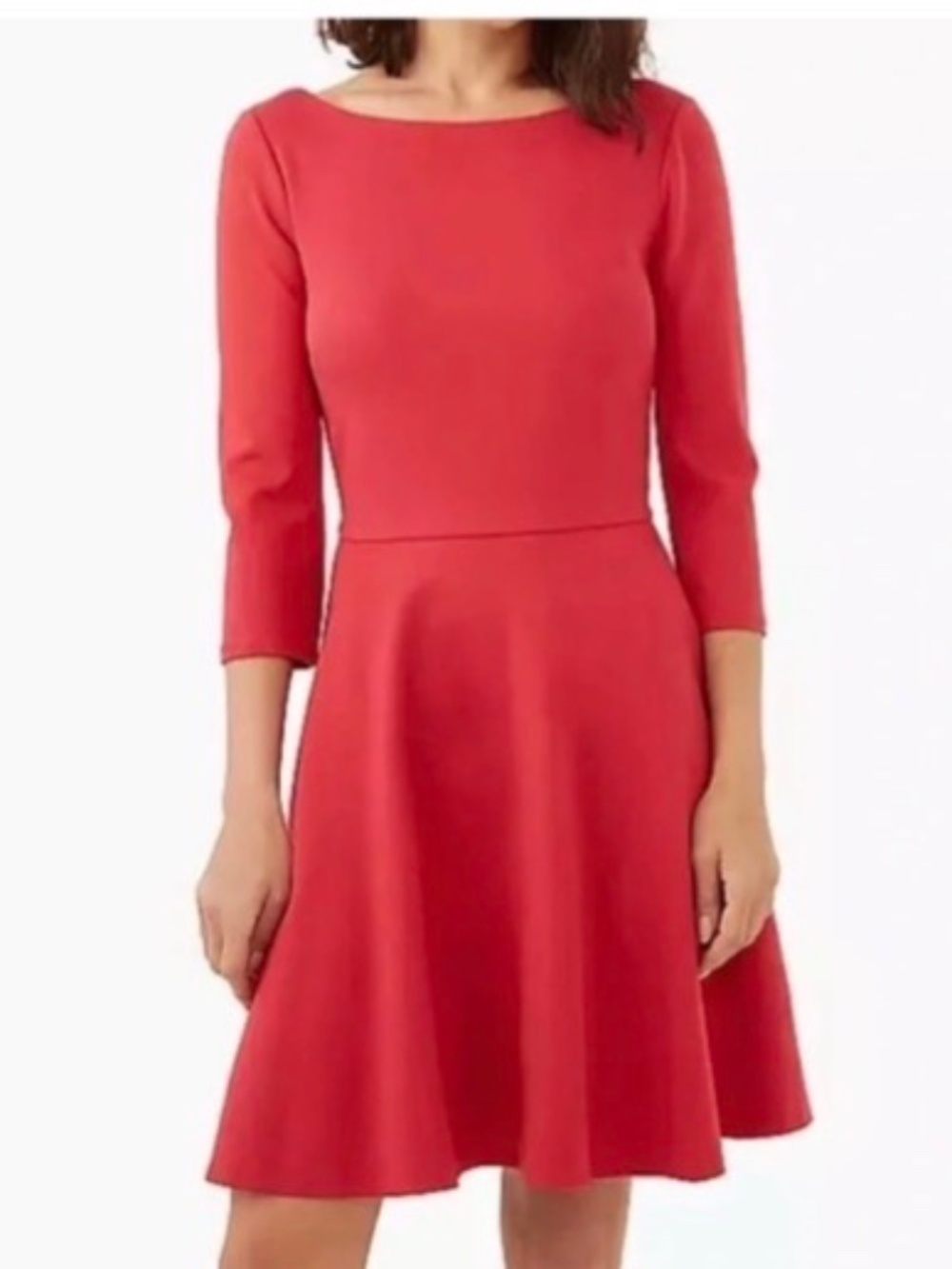 Kate Spade Red Boatneck 3/4 Sleeve A-Line Ponte Dress